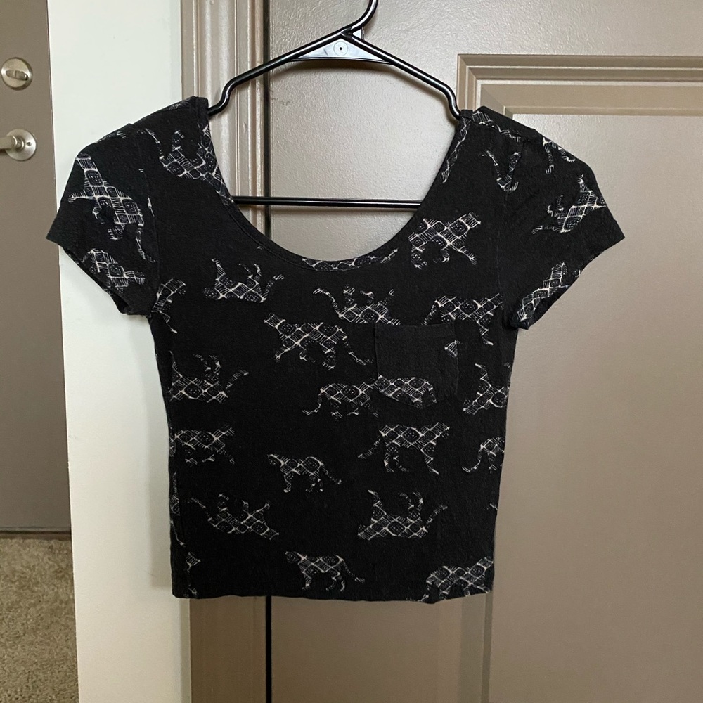 Black crop top with cheetah prints throughout